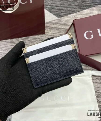 Gucci 1:1 Mirror Replica Bi-colour Card Case with Gucci Logo 8CM/3.1IN Gucci Replica Wallets