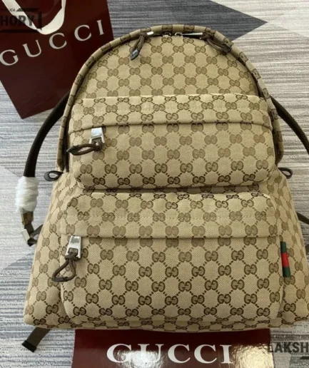 Gucci 1:1 Mirror Replica GG Canvas Medium Backpack Beige & Brown 40CM/15.7IN Gucci Replica Backpacks