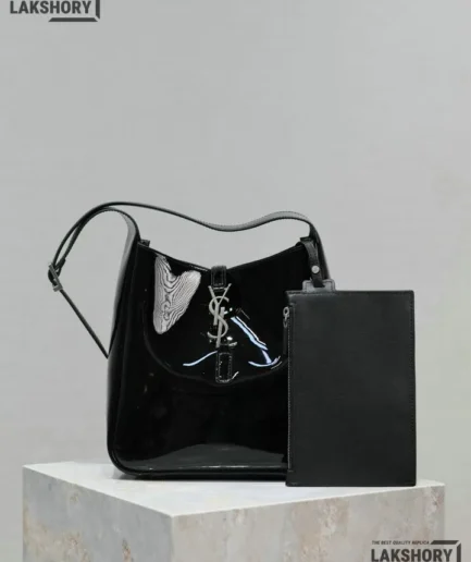 YSL 1:1 Mirror Replica Small Le 5 A 7 Supple Hobo Black 23CM/9.1IN Replica Hobo Bags