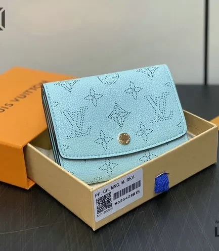 Louis Vuitton 1:1 Mirror Replica Iris Compact Wallet Mahina Blue 12CM/4.7IN Louis Vuitton Replica Wallets