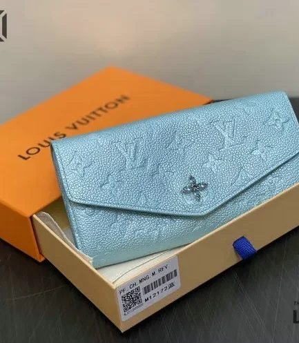 Louis Vuitton 1:1 Mirror Replica Sarah Wallet Monogram Empreinte Blue 19CM/7.5IN Louis Vuitton Replica Wallets