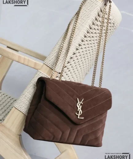 YSL 1:1 Mirror Replica Loulou Small Shoulder Bag Brown 25CM/9.8IN Replica Crossbody Bags