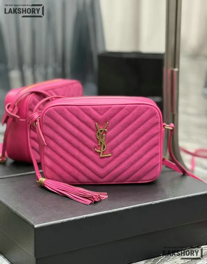 YSL 1:1 Mirror Replica Suede Matelasse Lou Camera Bag Rose 23CM/9.1IN Replica Crossbody Bags YSL 1:1 Mirror Replica Suede Matelasse Lou Camera Bag Rose 23CM/9.1IN Replica Crossbody Bags