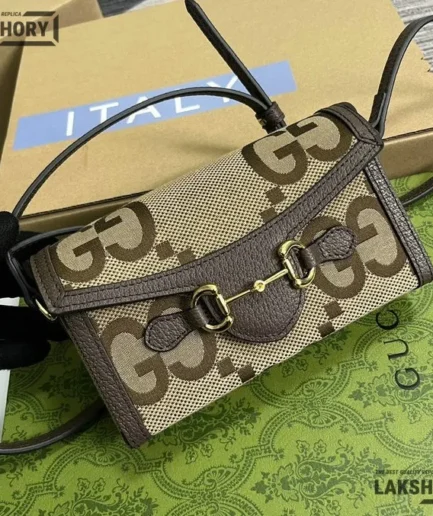 Gucci 1:1 Mirror Replica Jumbo GG Mini Horsebit 1955 Camel 18CM/7.1IN Gucci Replica Horsebit Bags