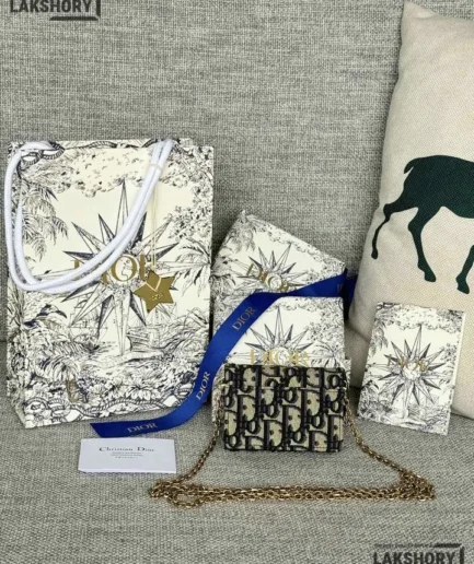 Dior 1:1 Mirror Replica Oblique Saddle Chain Card Holder 7CM/2.8IN Christian Dior Replica Wallets