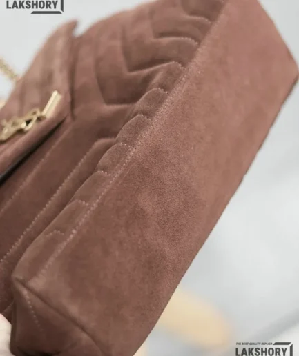 YSL 1:1 Mirror Replica Suede Lou Matelassé Bag Dark Brown 32CM/12.6IN Replica Crossbody Bags