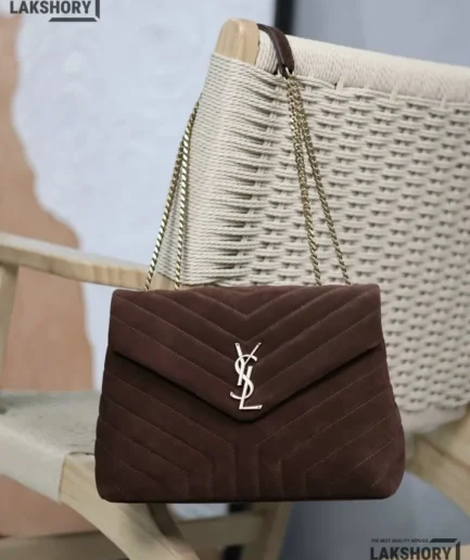 YSL 1:1 Mirror Replica Suede Lou Matelassé Bag Dark Brown 32CM/12.6IN Replica Crossbody Bags