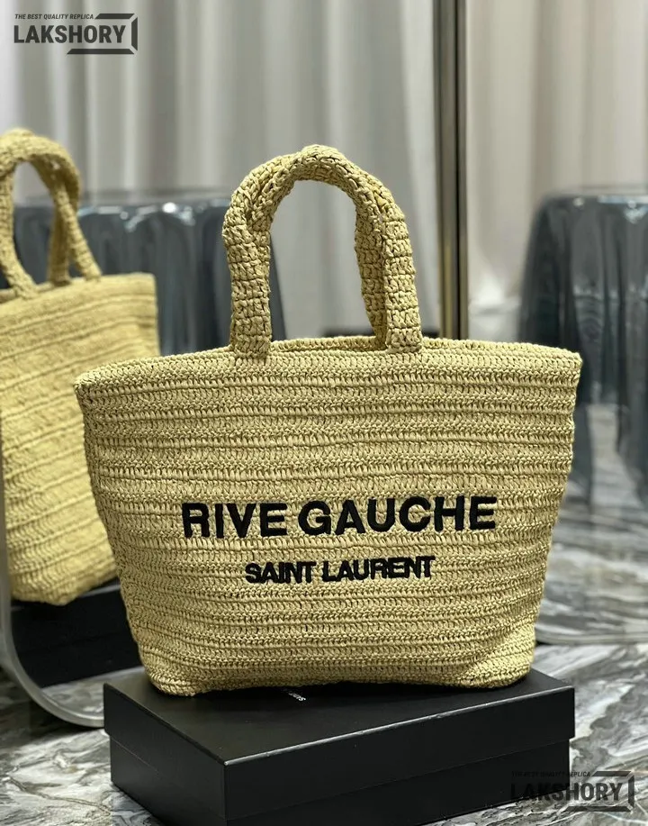 YSL 1:1 Mirror Replica Raffia Embroidered Rive Gauche Tote Bag 38CM/15IN Replica Tote Bags YSL 1:1 Mirror Replica Raffia Embroidered Rive Gauche Tote Bag 38CM/15IN Replica Tote Bags