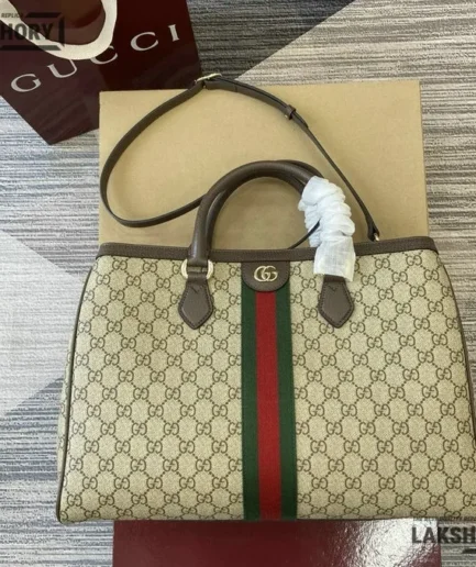 Gucci 1:1 Mirror Replica GG Ophidia Large Tote Beige & Brown 39CM/15.4IN Gucci Replica Ophidia Bags