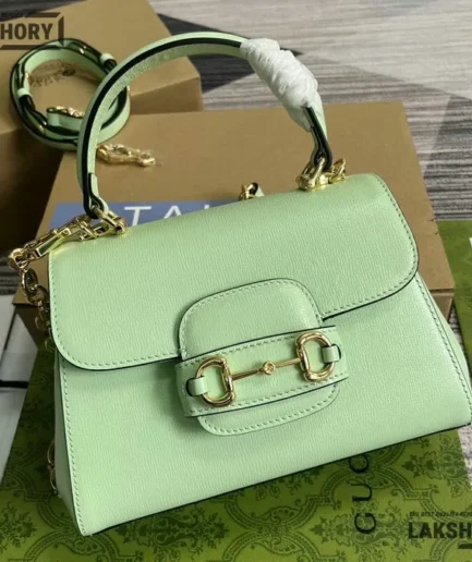 Gucci 1:1 Mirror Replica Glazed Mini Flap Horsebit 1955 Green 22CM/8.7IN Gucci Replica Horsebit Bags