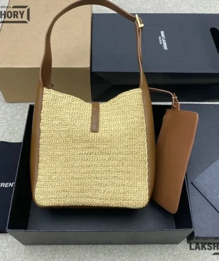 YSL 1:1 Mirror Replica Small Raffia 5 A 7 Bucket Bag Naturel 22CM/8.7IN Replica Hobo Bags