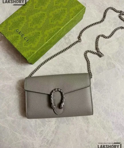 Gucci 1:1 Mirror Replica Crystal Mini Dionysus Chain Dusty Grey 20CM/7.9IN Gucci Replica Dionysus Bags