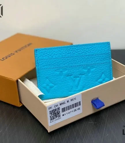 Louis Vuitton 1:1 Mirror Replica Double Card Holder Monogram Eclipse Blue 7CM/2.8IN Louis Vuitton Replica Wallets