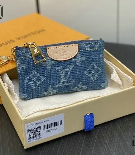 Louis Vuitton 1:1 Mirror Replica Key Pouch Monogram Denim Blue 12CM/4.7IN Louis Vuitton Replica Wallets