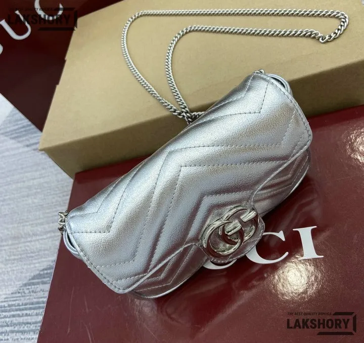 Gucci 1:1 Mirror Replica GG Marmont Mini Shoulder Bag Grey 16.5CM/6.5IN Gucci Replica Marmont Bags Gucci 1:1 Mirror Replica GG Marmont Mini Shoulder Bag Grey 16.5CM/6.5IN Gucci Replica Marmont Bags