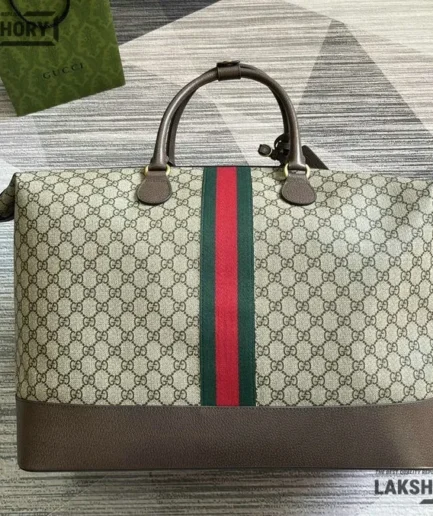 Gucci 1:1 Mirror Replica GG Supreme Web Savoy Travel Bag Beige 48.5CM/19.1IN Gucci Replica Ophidia Bags