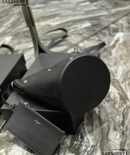 YSL 1:1 Mirror Replica Rive Gauche Debossed Bucket Bag Black 20CM/7.9IN Replica Tote Bags