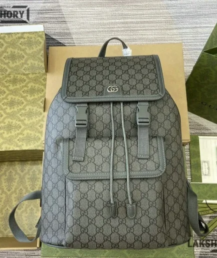 Gucci 1:1 Mirror Replica Ophidia Supreme Large Backpack Grey & Black 44CM/17.3IN Gucci Replica Backpacks