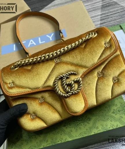 Gucci 1:1 Mirror Replica Velvet Double G Studs Small Torchon GG Marmont Gucci Replica Marmont Bags