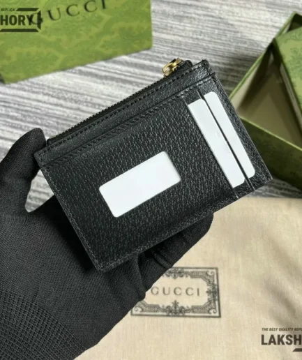 Gucci 1:1 Mirror Replica GG Coin Case Card Holder Black 8CM/3.1IN Gucci Replica Wallets