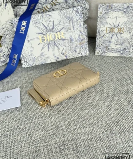 Dior 1:1 Mirror Replica Calfskin Supple Cannage Caro Compact Wallet 11CM/4.3IN Christian Dior Replica Wallets