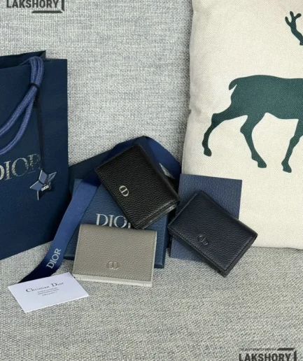 Dior 1:1 Mirror Replica CD Icon Business Card Holder Grained Calfskin 10CM/3.9IN Christian Dior Replica Wallets