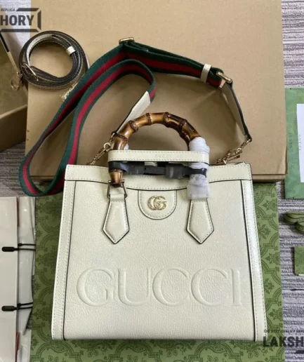 Gucci 1:1 Mirror Replica Leather Diana Medium Tote Bag 27CM/10.6IN Gucci Replica Bamboo Bags
