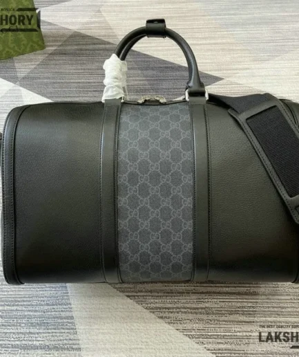 Gucci 1:1 Mirror Replica GG Supreme Medium Duffle Bag Black 44CM/17.3IN Gucci Replica Ophidia Bags