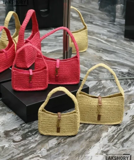 YSL 1:1 Mirror Replica Woven Raffia Le 5 à 7 Hobo Shoulder Bag 23CM/9.1IN Replica Hobo Bags