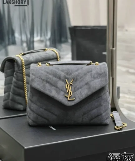YSL 1:1 Mirror Replica Suede Calfskin Small Loulou Chain Satchel 24CM/9.4IN Replica Crossbody Bags