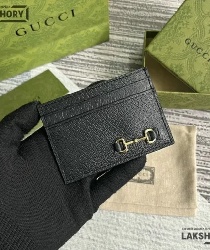 Gucci 1:1 Mirror Replica Horsebit 1955 Card Wallet Black 7CM/2.8IN Gucci Replica Wallets
