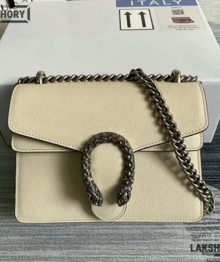 Gucci 1:1 Mirror Replica Textured Crystal Mini Dionysus Mystic White 20CM/7.9IN Gucci Replica Dionysus Bags