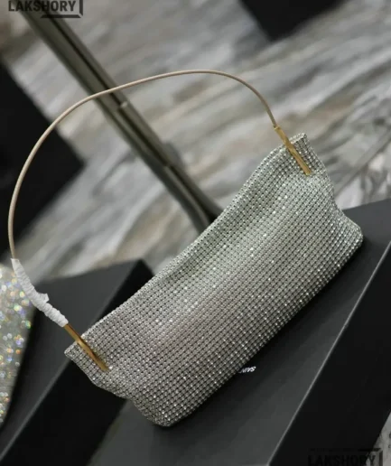 YSL 1:1 Mirror Replica Satin Crystal Rhinestone Suzanne Bag 28CM/11IN Replica Hobo Bags