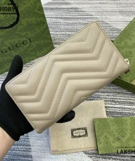 Gucci 1:1 Mirror Replica GG Marmont Zip Around Wallet Beige 19CM/7.5IN Gucci Replica Wallets
