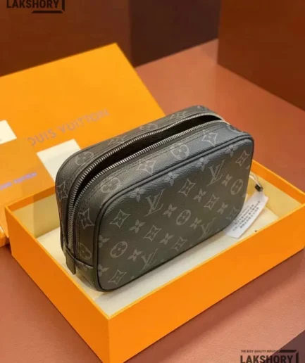 Louis Vuitton 1:1 Mirror Replica Toiletry Pouch Monogram Eclipse GM Black/Grey 21CM/8.3IN Louis Vuitton Replica Wallets