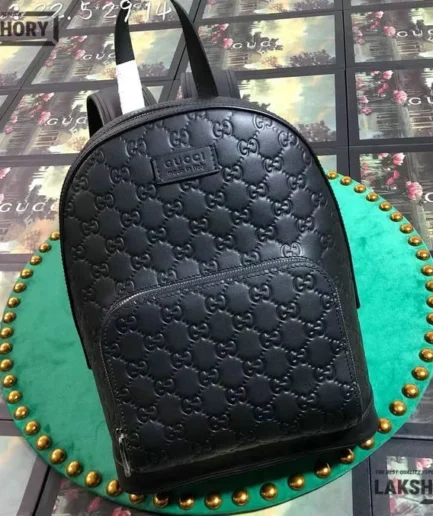 Gucci 1:1 Mirror Replica Guccissima Signature Small Day Backpack Black 29CM/11.4IN Gucci Replica Backpacks