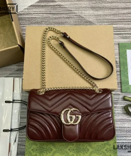 Gucci 1:1 Mirror Replica GG Marmont Medium Red Shoulder Bag 26CM/10.2IN Gucci Replica Marmont Bags