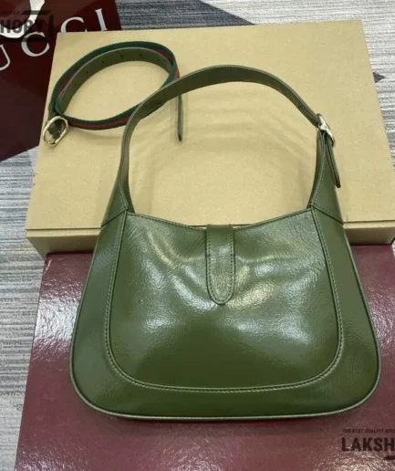 Gucci 1:1 Mirror Replica Medium Green Jackie 1961 w/ Adjustable Strap 27.5CM/10.8IN Gucci Replica Jackie Bags