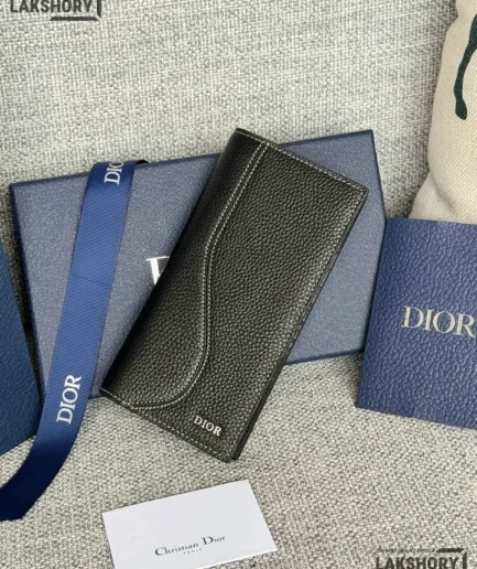 Dior 1:1 Mirror Replica Saddle Long Vertical Wallet Grained Calfskin Marquetry 18.8CM/7.4IN Christian Dior Replica Wallets
