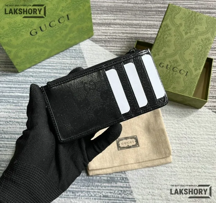 Gucci 1:1 Mirror Replica Card Holder Black GG Crystal Fabric 7.5CM/3IN Gucci Replica Wallets Gucci 1:1 Mirror Replica Card Holder Black GG Crystal Fabric 7.5CM/3IN Gucci Replica Wallets