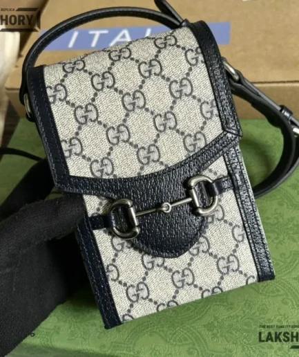 Gucci 1:1 Mirror Replica GG Supreme Mini Horsebit 1955 Crossbody Bag 17CM/6.7IN Gucci Replica Horsebit Bags