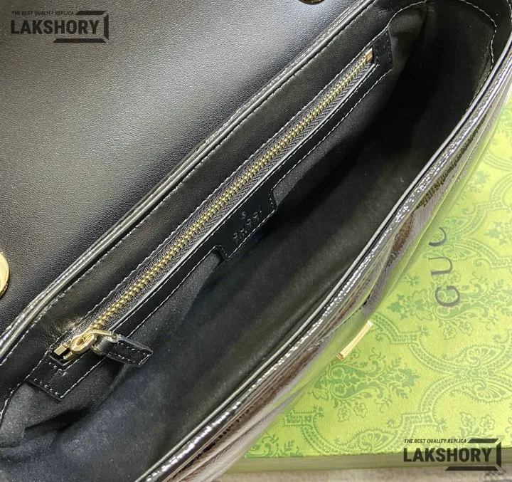 Gucci 1:1 Mirror Replica Patent Matelasse GG Marmont Black 26CM/10.2IN Gucci Replica Marmont Bags Gucci 1:1 Mirror Replica Patent Matelasse GG Marmont Black 26CM/10.2IN Gucci Replica Marmont Bags