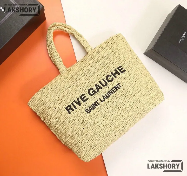 YSL 1:1 Mirror Replica Rive Gauche Supple Raffia Tote Bag Natural 38CM/15IN Replica Tote Bags YSL 1:1 Mirror Replica Rive Gauche Supple Raffia Tote Bag Natural 38CM/15IN Replica Tote Bags