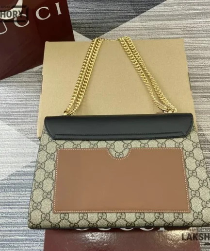 Gucci 1:1 Mirror Replica GG Supreme Medium Padlock Black Beige 30CM/11.8IN Gucci Replica Padlock Bags