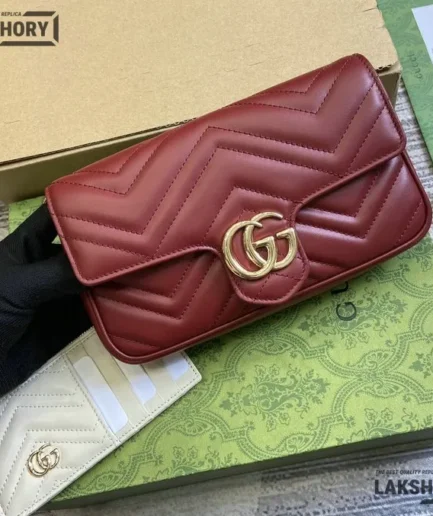 Gucci 1:1 Mirror Replica GG Marmont Small Matelassé Rosso Ancora 21CM/8.3IN Gucci Replica Marmont Bags