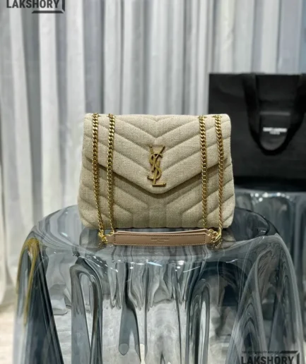 YSL 1:1 Mirror Replica Loulou Matelasse Linen Bag Beige 25CM/9.8IN Replica Crossbody Bags