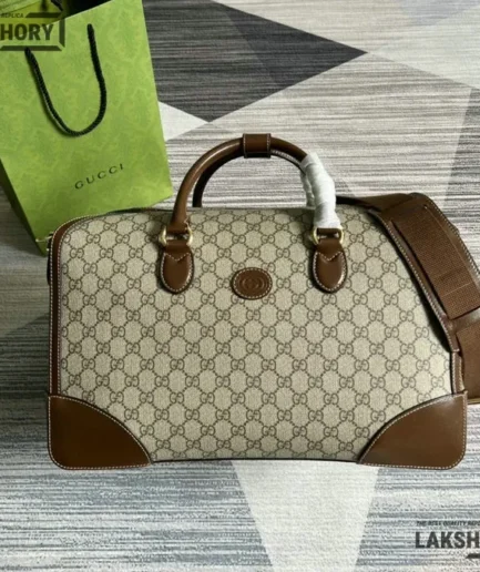 Gucci 1:1 Mirror Replica Azalea Retro Interlocking G Duffle Beige Brown 42CM/16.5IN Gucci Replica Ophidia Bags