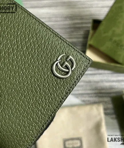 Gucci 1:1 Mirror Replica GG Bi-fold Card Case Wallet Dark Green 9CM/3.5IN Gucci Replica Wallets