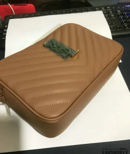 YSL 1:1 Mirror Replica Calfskin Matelasse Lou Camera Bag Brown 23CM/9.1IN Replica Crossbody Bags