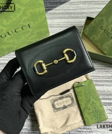 Gucci 1:1 Mirror Replica Boarded Plutone Horsebit 1955 Tri Fold Wallet 11CM/4.3IN Gucci Replica Wallets